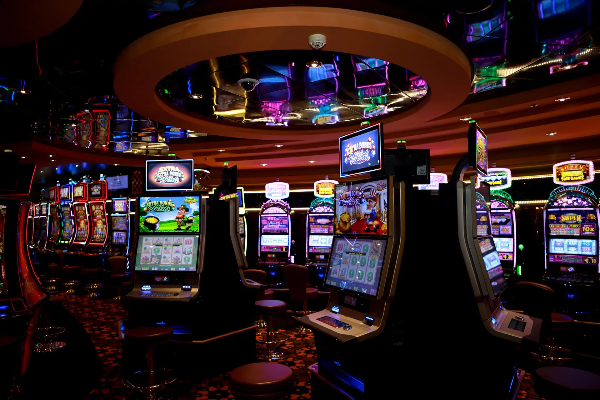 Wide view of the modern casino gaming floor