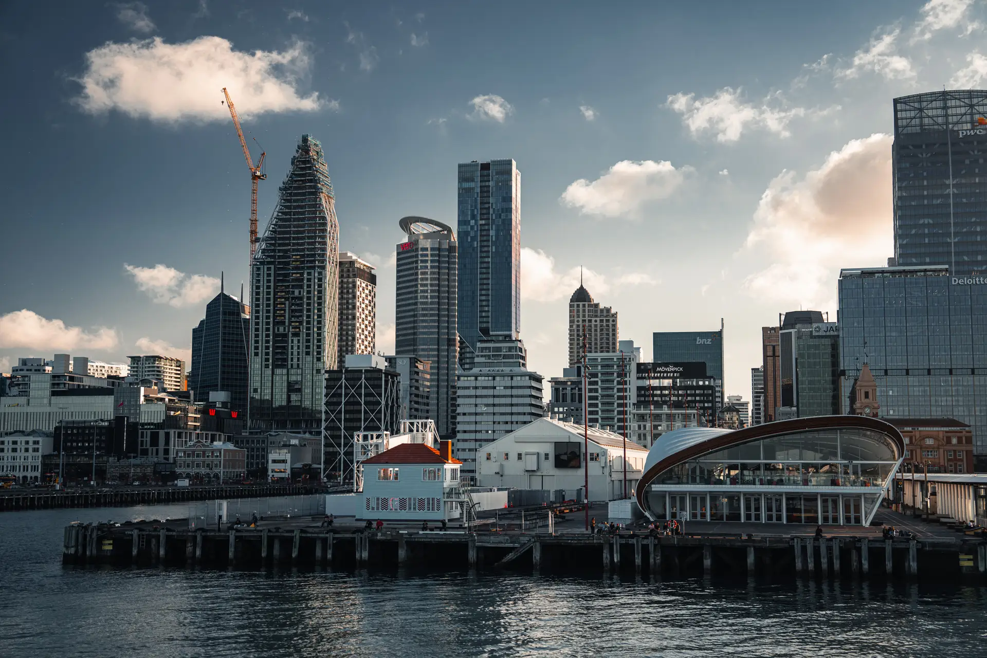 Modern Wellington skyline and waterfront at twilight